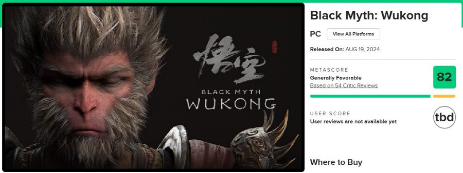 รวมคะแนนรีวิว Black Myth: Wukong จากสื่อต่างชาติ 2 Black Myth: Wukong Metacritic Score