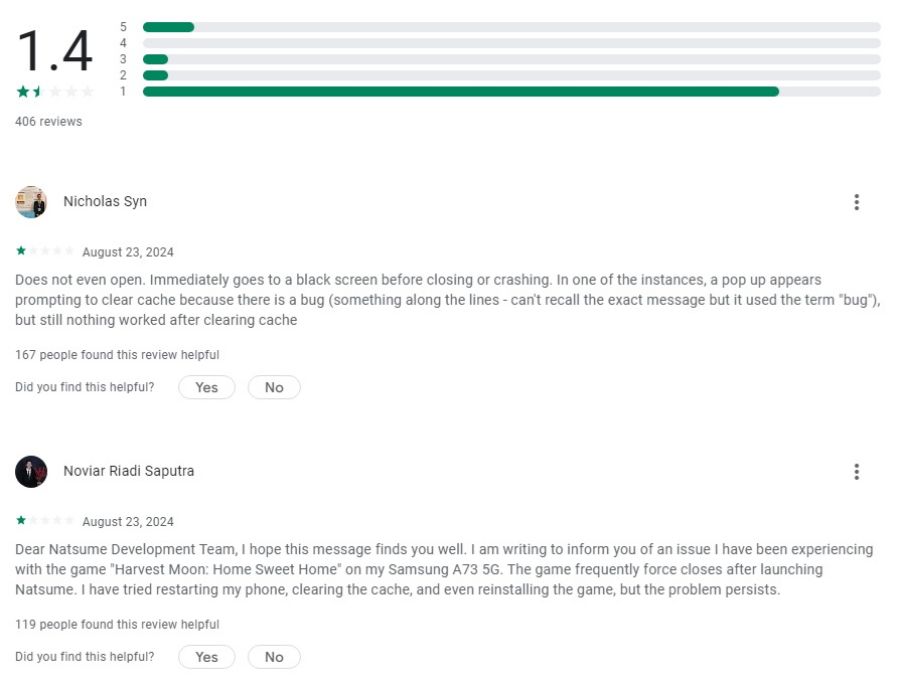 Harvest Moon: Home Sweet Home โดนถล่ม 1 ดาวบน Google Play 2 Harvest Moon: Home Sweet Home Review Bombed on Google Play