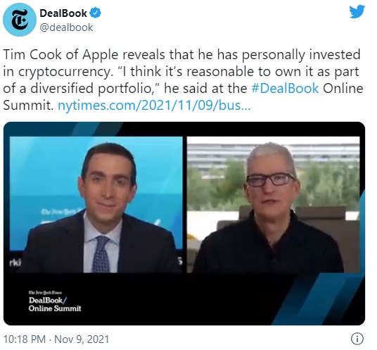 Tim Cook เผยมีการลงทุนกับเหรียญคริปโตไปบางส่วน 2 Tim Cook เผยมีการลงทุนกับเหรียญคริปโตไปบางส่วน