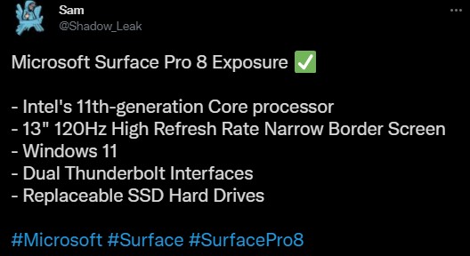 Microsoft Surface Pro 8 อาจมาพร้อมกับหน้าจอ 120Hz 2 Microsoft Surface Pro 8 อาจมาพร้อมกับหน้าจอ 120Hz