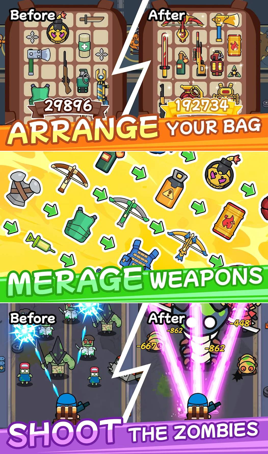Bag Merge : Zombie Battle เปิดให้เล่นบนสโตร์ไทยแล้ว 4 Bag Merge