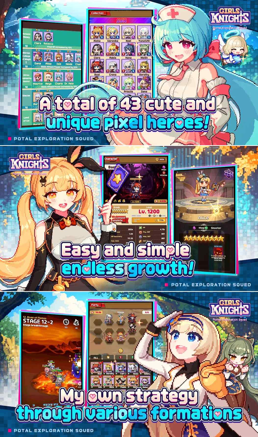 Girls Knights: SQUAD RPG เกมมือถือ RPG เกมสาวน้อยพิกเซลสุดคิ้วท์ 4 Girls Knights