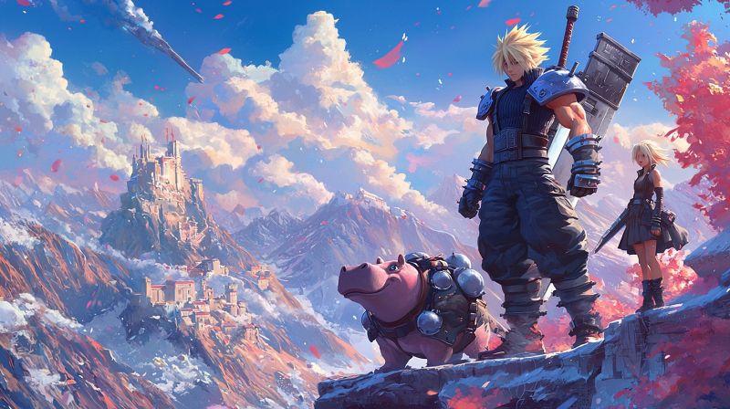 แฟนอาร์ต AI จับหมูเด้งออกตะลุยโลก Final Fantasy VII 2 AI Art Sends Moo Deng on a Final Fantasy VII Adventure