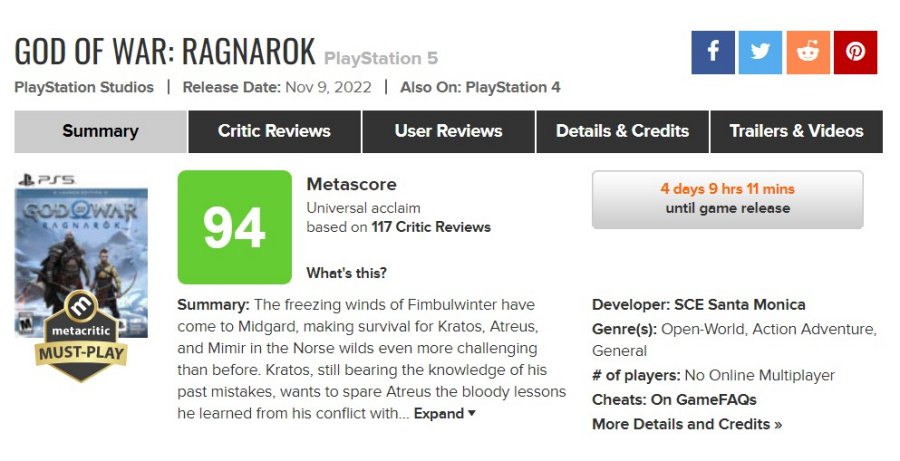 God of War Ragnarok ขึ้นแท่นอันดับ 2 ของ Game Of The Year ใน Metacritic 2 God of War Ragnarok ขึ้นแท่นอันดับ 2 ของ Game Of The Year ใน Metacritic