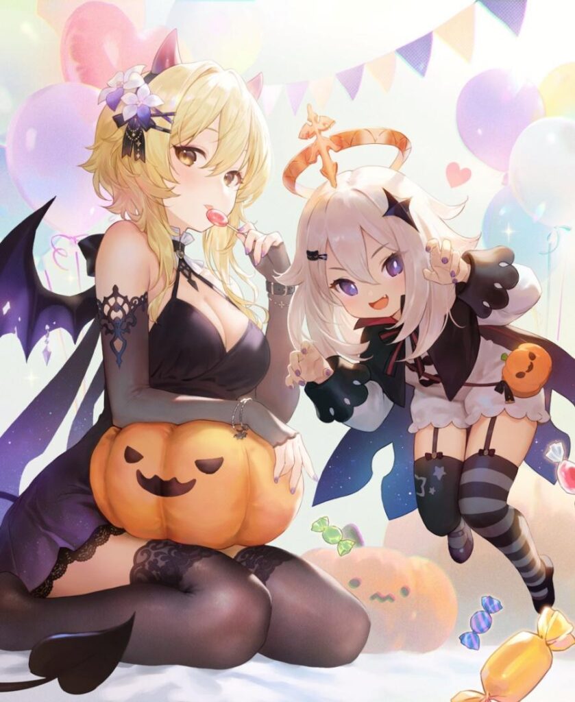 แฟนอาร์ต Lumine และ Paimon ต้อนรับฮาโลวีน 2 แฟนอาร์ต Lumine และ Paimon ต้อนรับฮาโลวีน