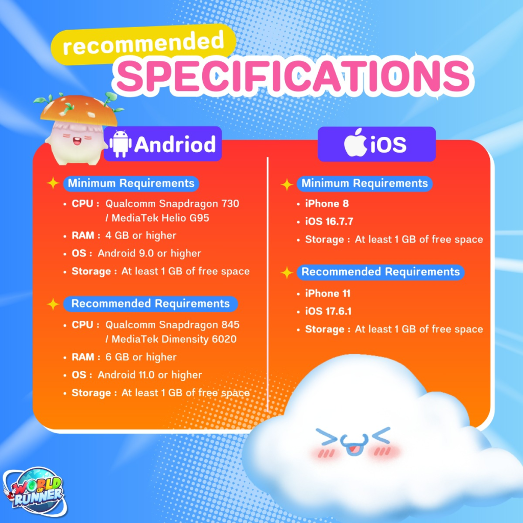 World of Runner เกมมือถือแข่งวิ่งวิบากสุดมันส์ เปิดทดสอบ Alpha Test แล้ววันนี้ 5 World of Runner Recommended Spec