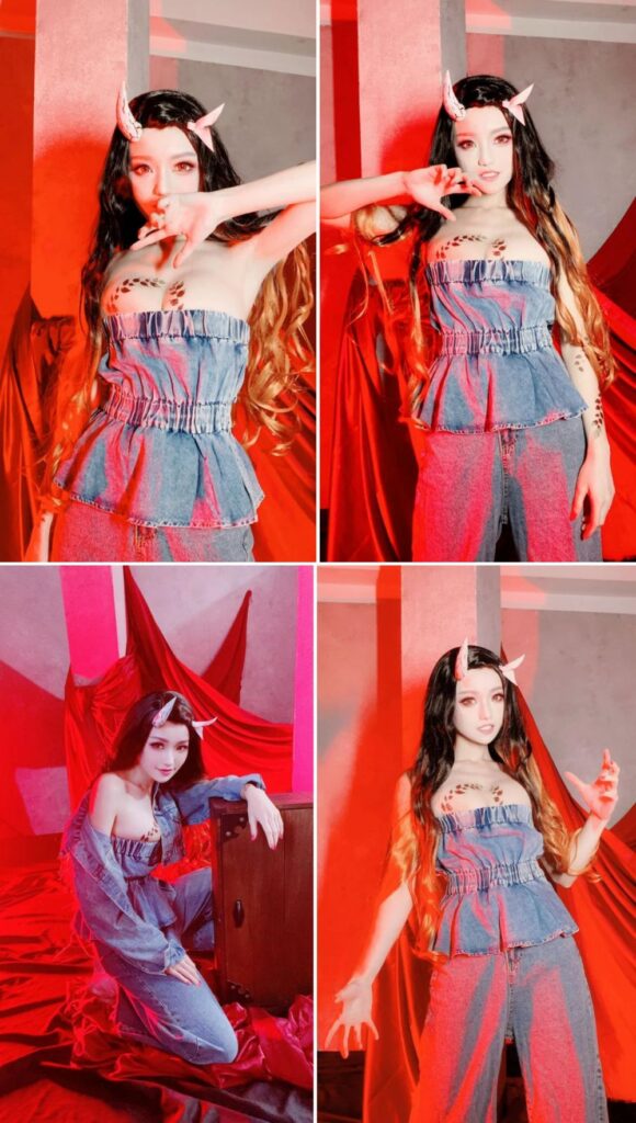 สาวจีนแปลงโฉมเป็น Nezuko จากดาบพิฆาตอสูร ในชุดยีนส์สุดโมเดิร์น 3 สาวจีนแปลงโฉมเป็น Nezuko จากดาบพิฆาตอสูร ในชุดยีนส์สุดโมเดิร์น