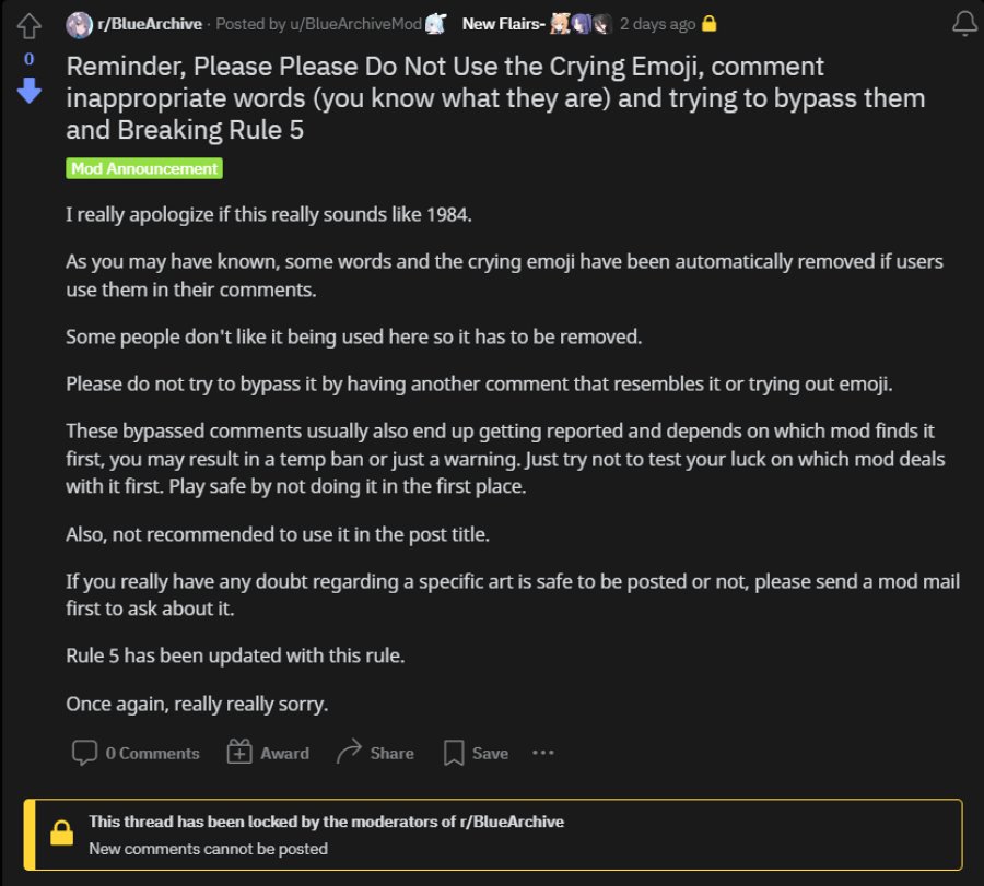 Subreddit เกม Blue Archive แบนการอีโมจิร้องไห้ 4 Subreddit เกม Blue Archive แบนการอีโมจิร้องไห้