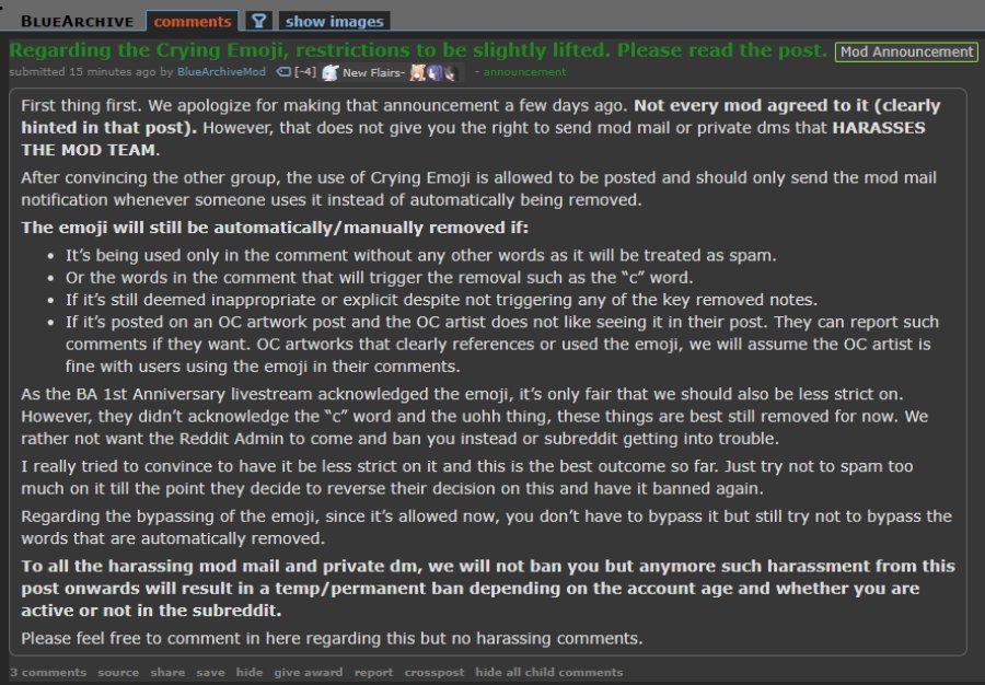 Subreddit เกม Blue Archive แบนการอีโมจิร้องไห้ 5 Subreddit เกม Blue Archive แบนการอีโมจิร้องไห้