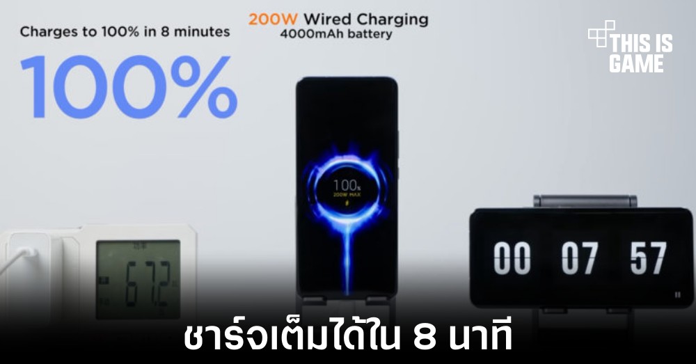 Xiaomi เปิดตัวระบบชาร์จไว 200W เต็มได้ใน 8 นาที