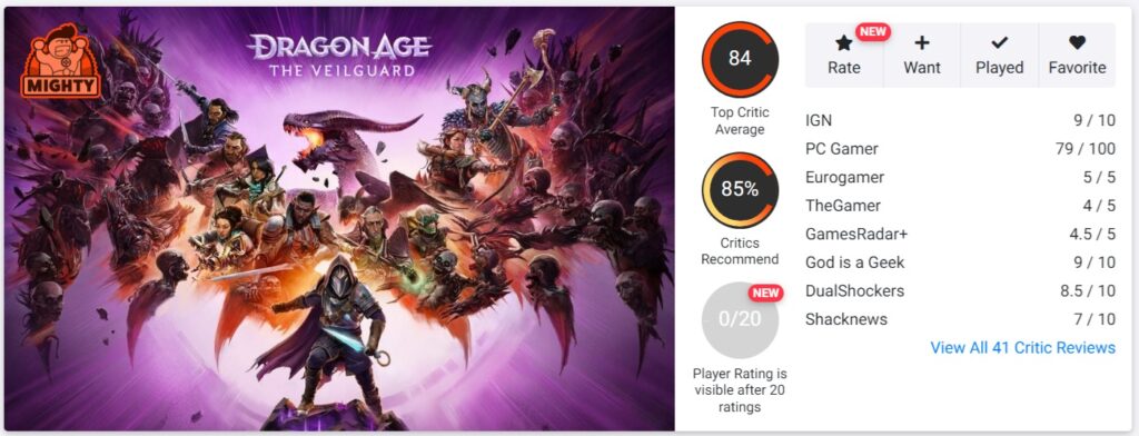 รวมคะแนนรีวิว Dragon Age: The Veilguard จากสื่อนอก 2 Dragon Age: The Veilguard Opencritic Score