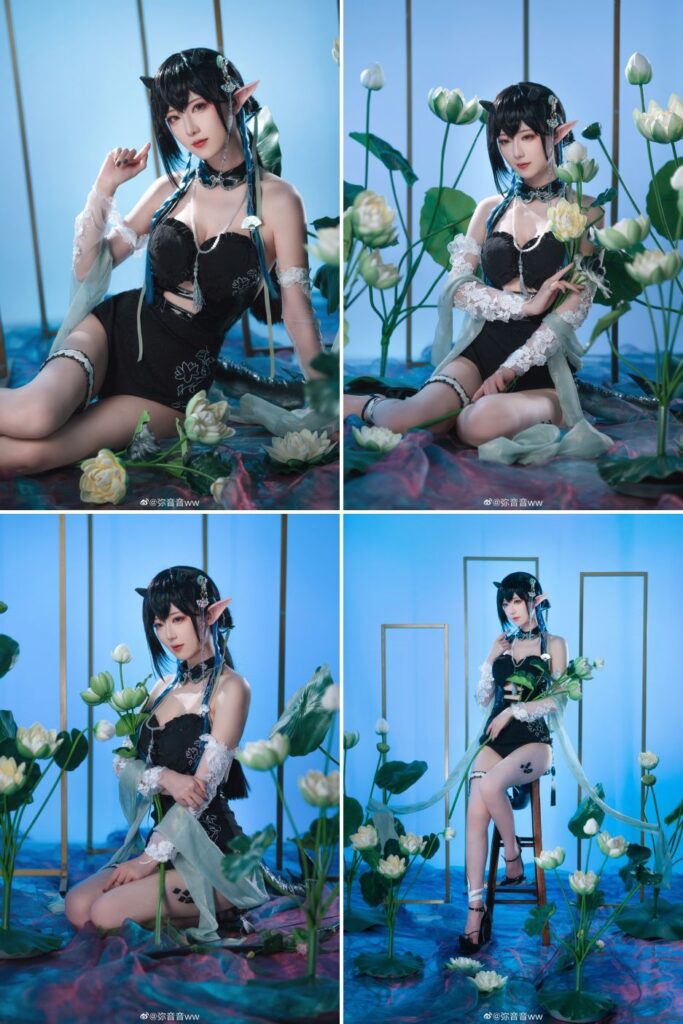 สาวผิวขาวแปลงโฉมเป็น Blacknight จาก Arknights