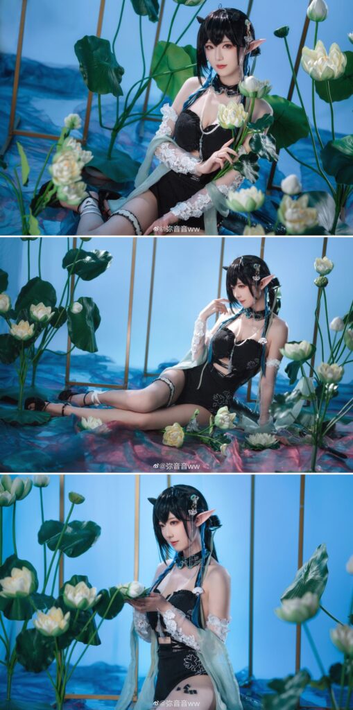 สาวผิวขาวแปลงโฉมเป็น Blacknight จาก Arknights