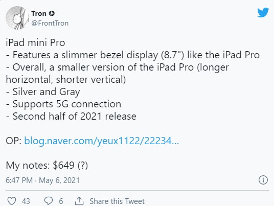 Apple อาจกำลังพัฒนา iPad mini Pro เตรียมเปิดตัวในปีนี้ 2 Apple อาจกำลังพัฒนา iPad mini Pro เตรียมเปิดตัวในปีนี้
