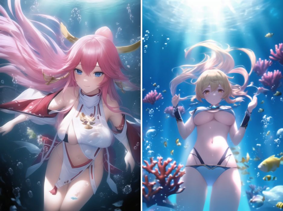 แฟนอาร์ตสาว ๆ จาก Genshin Impact ลงดำน้ำที่วาดโดย AI 2 แฟนอาร์ตสาว ๆ จาก Genshin Impact ลงดำน้ำที่วาดโดย AI