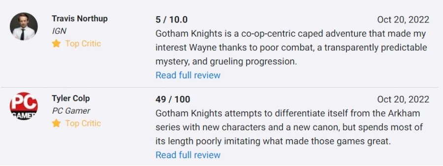 เผยคะแนนรีวิว Gotham Knights 2 เผยคะแนนรีวิว Gotham Knights