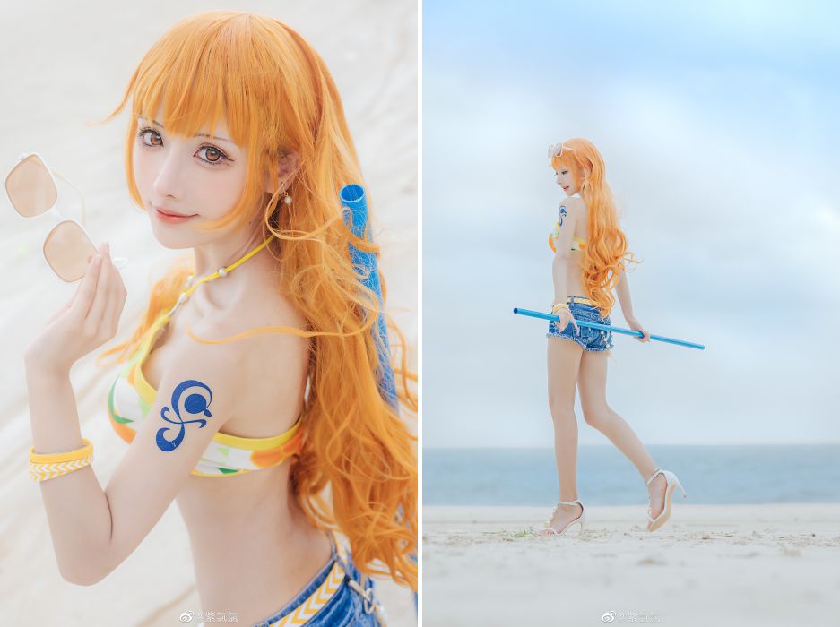คอสเพลย์ Nami จาก ONE PIECE ในชุดส้มสดใส