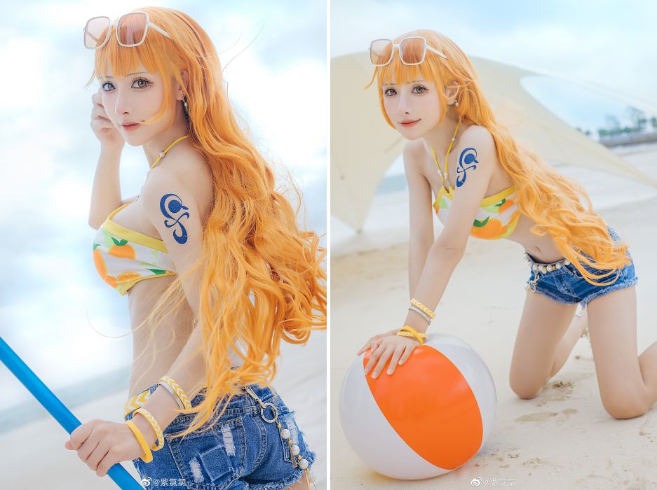 คอสเพลย์ Nami จาก ONE PIECE ในชุดส้มสดใส