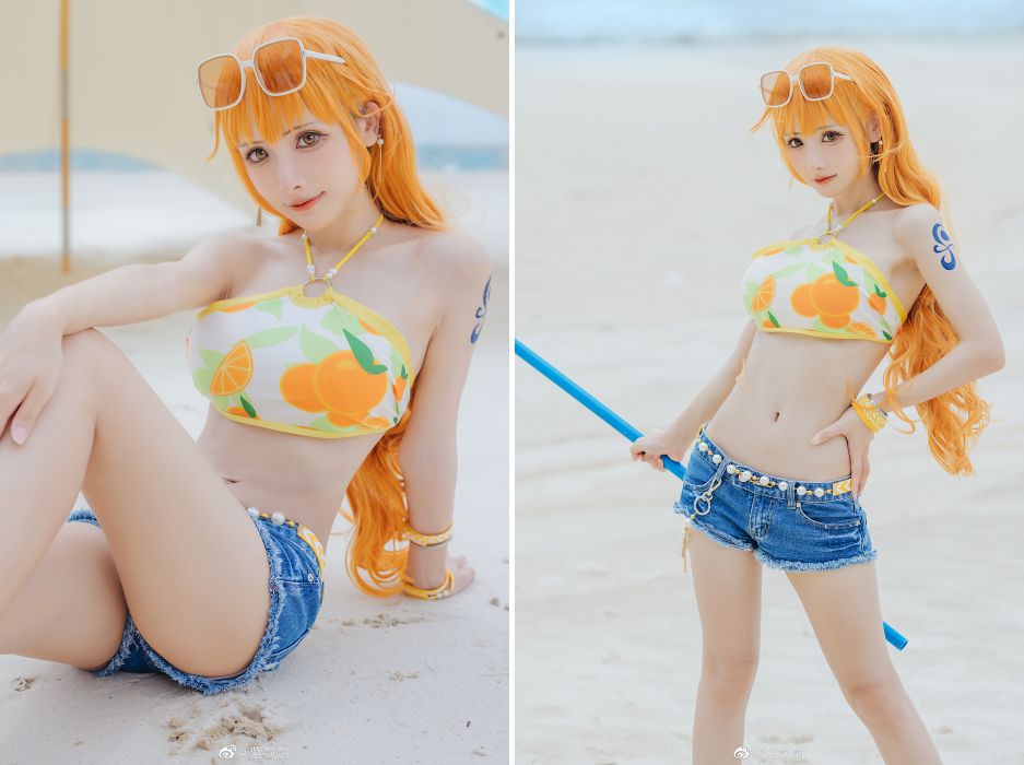 คอสเพลย์ Nami จาก ONE PIECE ในชุดส้มสดใส