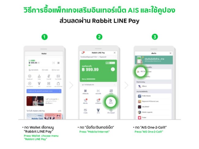 สุดคุ้ม ! เพียงซื้อแพ็กเน็ตเสริม AIS ผ่านช่องทาง Rabbit LINE Pay ลดทันที 50%