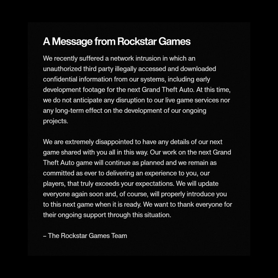 Rockstar Games ออกแถลงการณ์เกี่ยวกับประเด็นคลิปหลุด GTA 6 2 Rockstar Games ออกแถลงการณ์เกี่ยวกับประเด็นคลิปหลุด GTA 6
