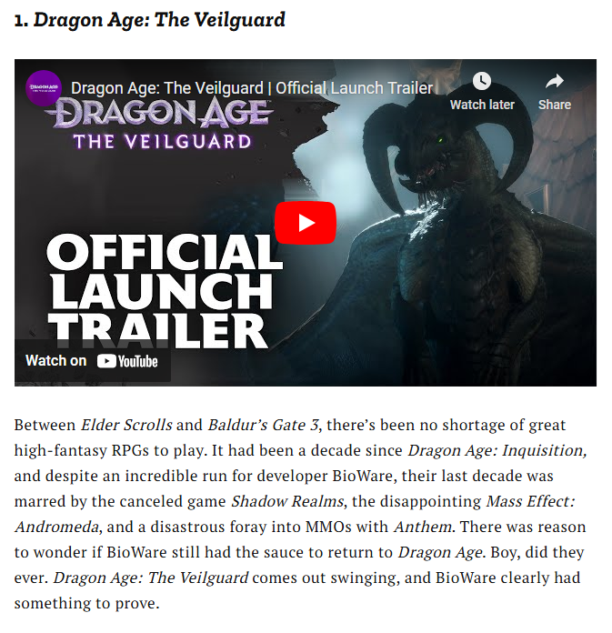 นิตยสาร Time ยกให้ Dragon Age: The Veilguard คือสุดยอดเกมแห่งปี 2 Dragon Age: The Veilguard Crowned Game of the Year by Time