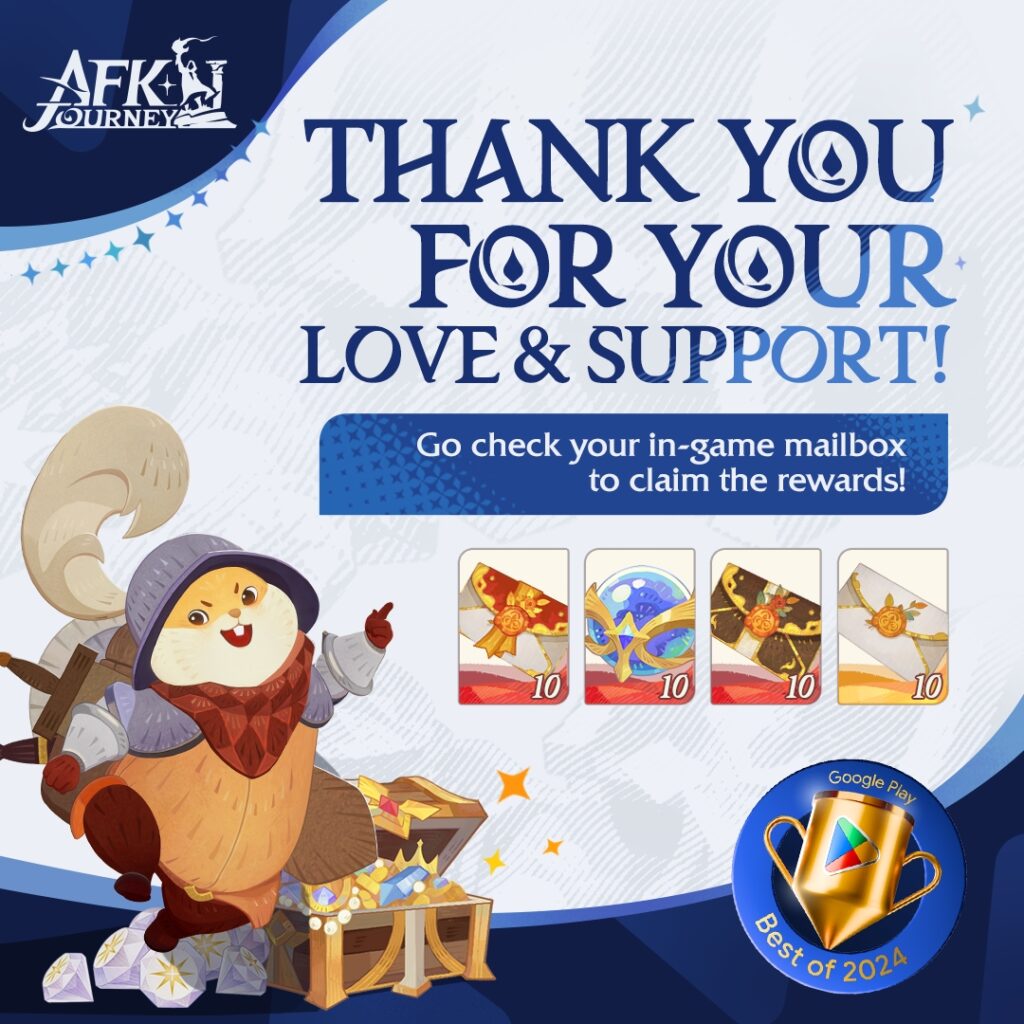 AFK Journey กวาดรางวัลอันดับ 1 เกมที่ดีที่สุดแห่งปี 2024 จาก Google Play และ Apple App Store 7 AFK Journey กวาดรางวัลอันดับ 1 เกมที่ดีที่สุดแห่งปี 2024 จาก Google Play และ Apple App Store