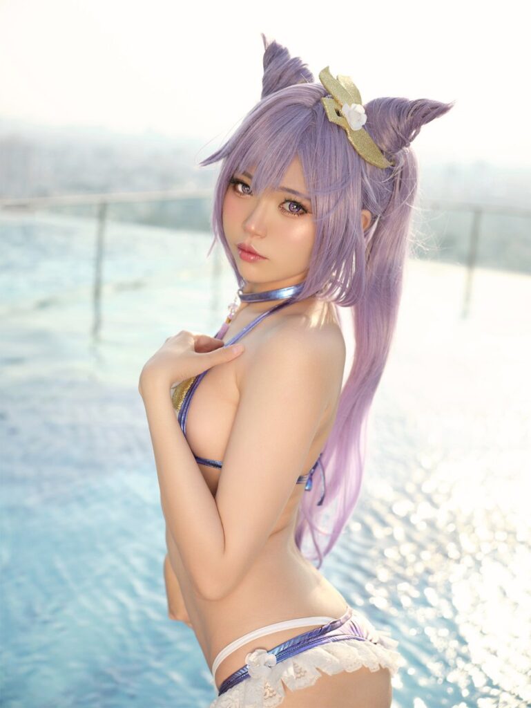 คอสเพลย์ Keqing จาก Genshin Impact ในลุคบิกินี่ผิวแทน 3 Keqing Genshin Impact Cosplay by ZinieQ