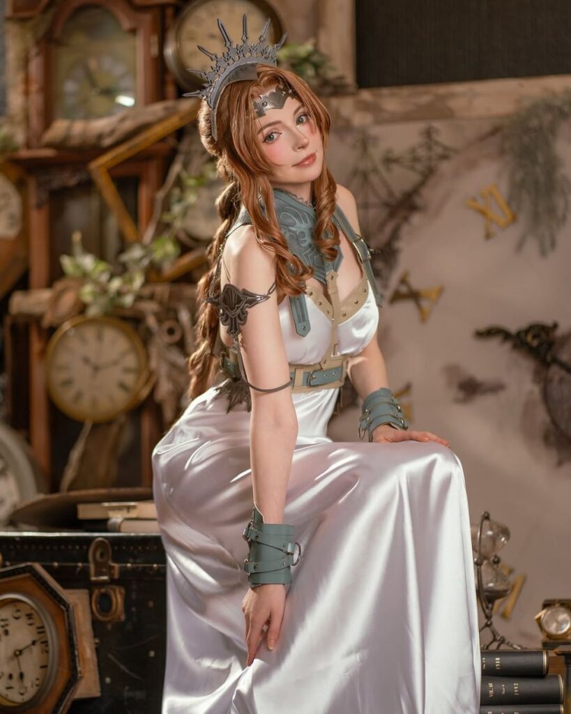 คอสเพลย์ Aerith ในชุด Princess Rosa จาก Final Fantasy VII Rebirth 4 Aerith Final Fantasy VII Rebirth Cosplay by PeachMilky
