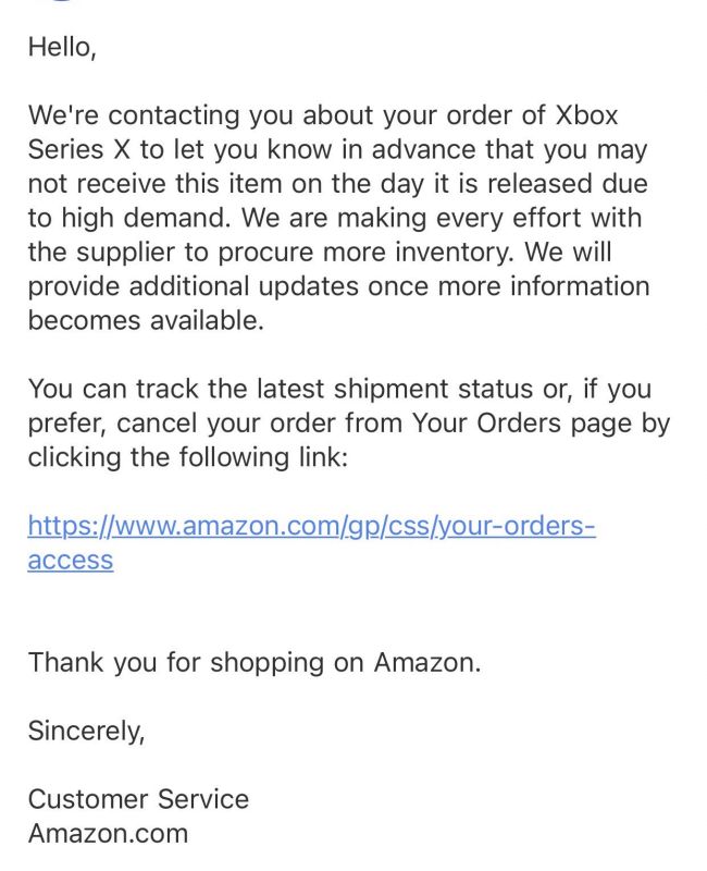 Amazon ส่งเมลแจ้งผู้ที่ซื้อ Xbox รุ่นใหม่ล่วงหน้าว่าอาจได้รับของช้ากว่ากำหนด