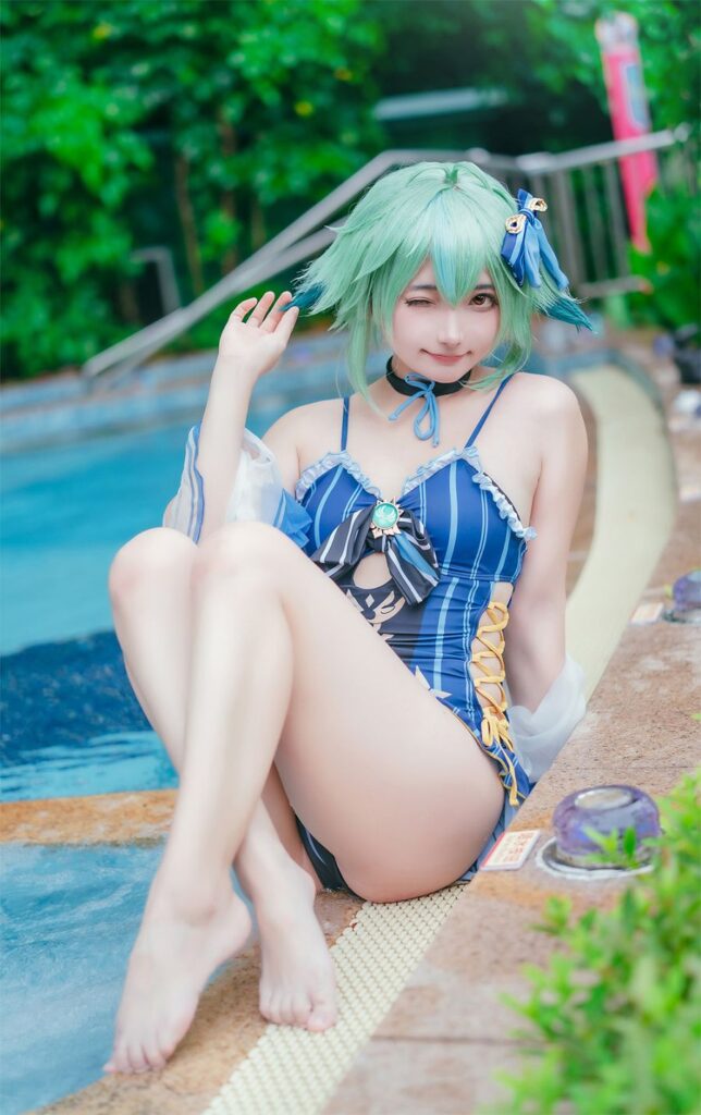 คอสเพลย์ Sucrose จาก Genshin Impact ในชุดว่ายน้ำ 8 Sucrose Genshin Impact Cosplay by sanshiya