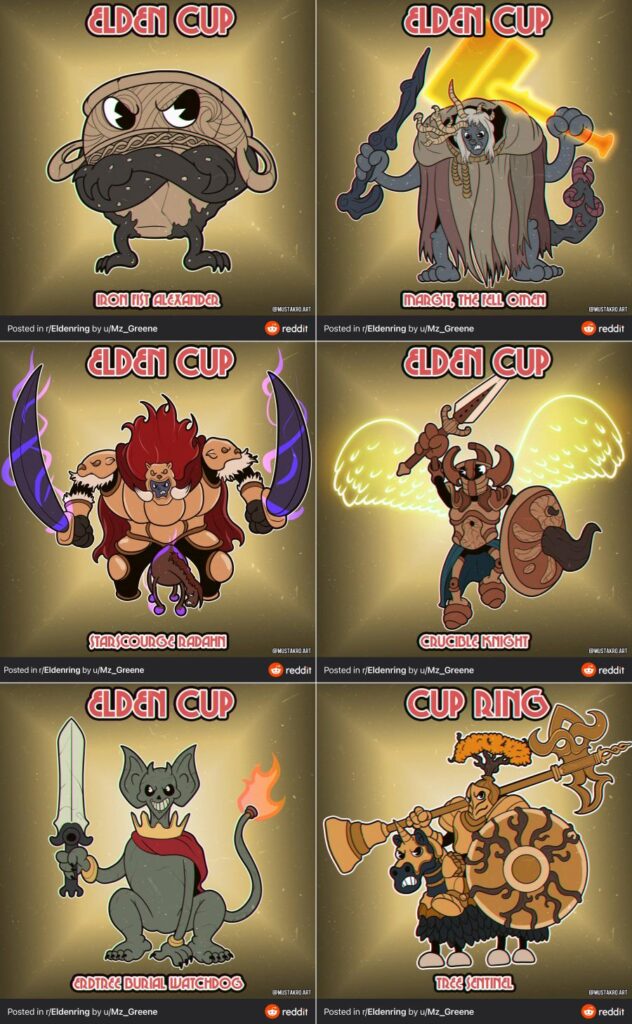 ภาพแฟนอาร์ต Elden Ring สไตล์ Cup Head