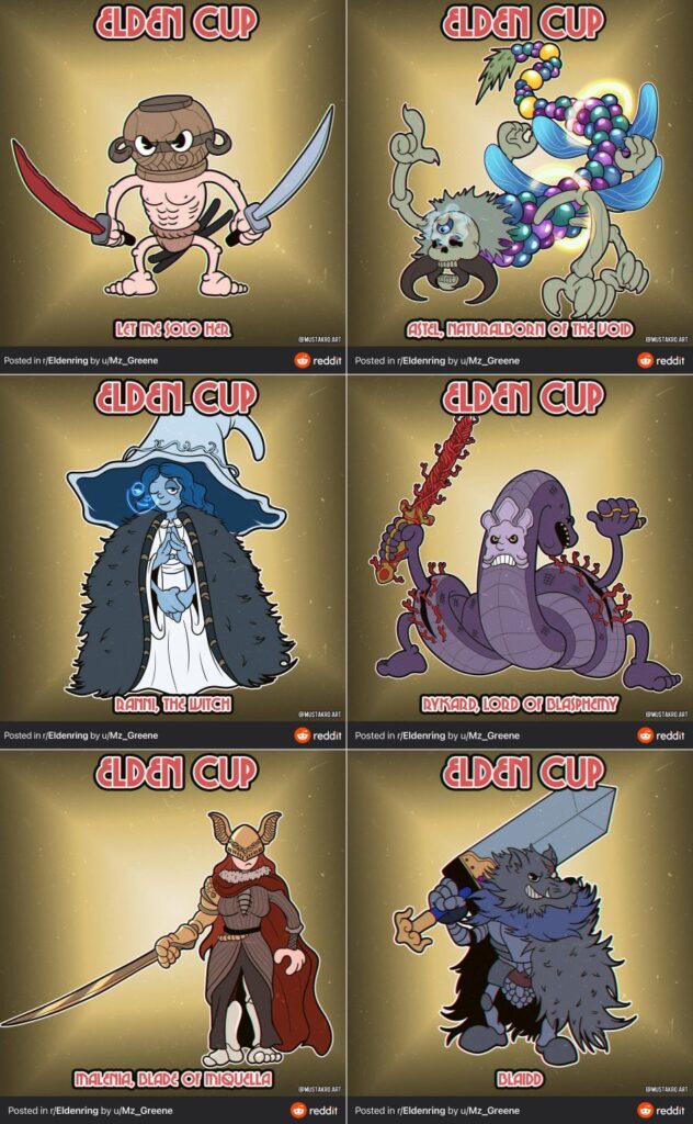 ภาพแฟนอาร์ต Elden Ring สไตล์ Cup Head