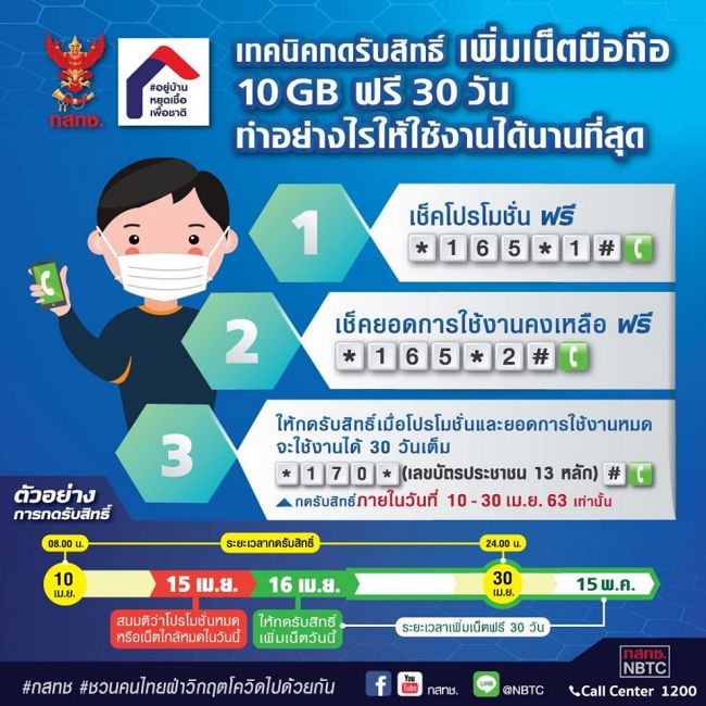 เริ่มแล้ววันนี้ ! ขั้นตอนการกดรับสิทธิ์เน็ตมือถือฟรี 10GB จาก กสทช. 2 เริ่มแล้ววันนี้ ! ขั้นตอนการกดรับสิทธิ์เน็ตมือถือฟรี 10GB จาก กสทช.
