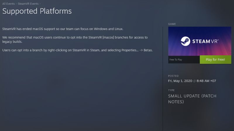 Valve ยุติการสนับสนุน SteamVR สำหรับ macOS แล้ว 2 Valve ยุติการสนับสนุน SteamVR สำหรับ macOS แล้ว
