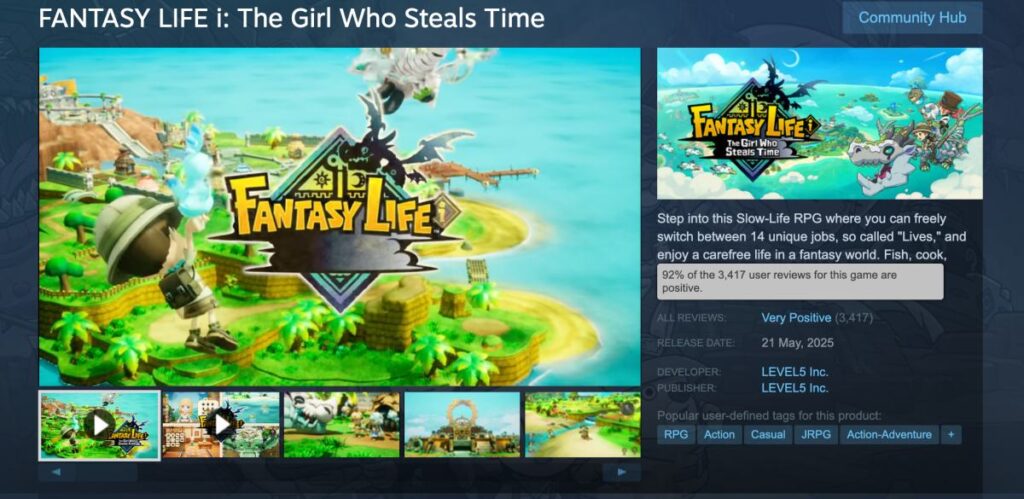 FANTASY LIFE i: The Girl Who Steals Time มาแรง ทำยอดรีวิวสูง 92% บน Steam
