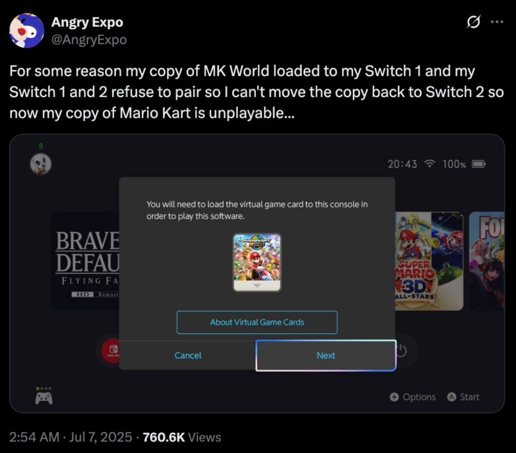 อย่างซวย! Switch 2 เจอปัญหาใหม่ เผลอโหลด Virtual Game Card ผิดรุ่นจนโดนล็อค 2 อย่างซวย! Switch 2 เจอปัญหาใหม่ เผลอโหลด Virtual Game Card ผิดรุ่นจนโดนล็อค