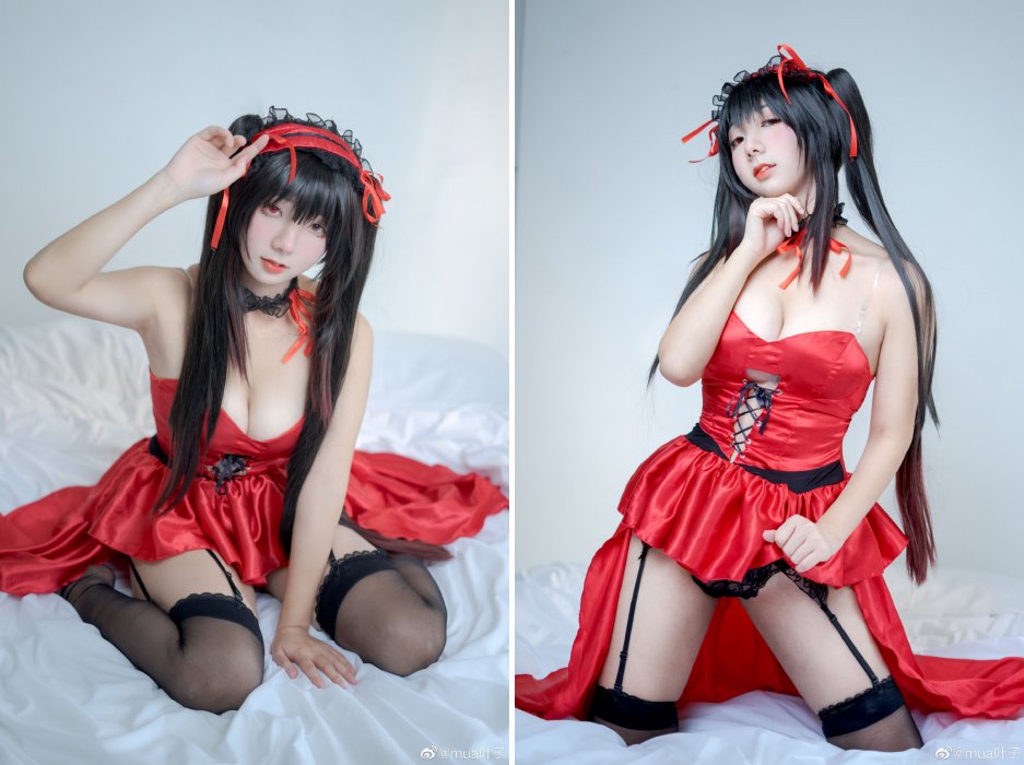 คอสเพลย์ Kurumi จาก Date a Live ในชุดเมดสีแดงแรงฤทธิ์ 4 คอสเพลย์ Kurumi จาก Date a Live ในชุดเมดสีแดงแรงฤทธิ์