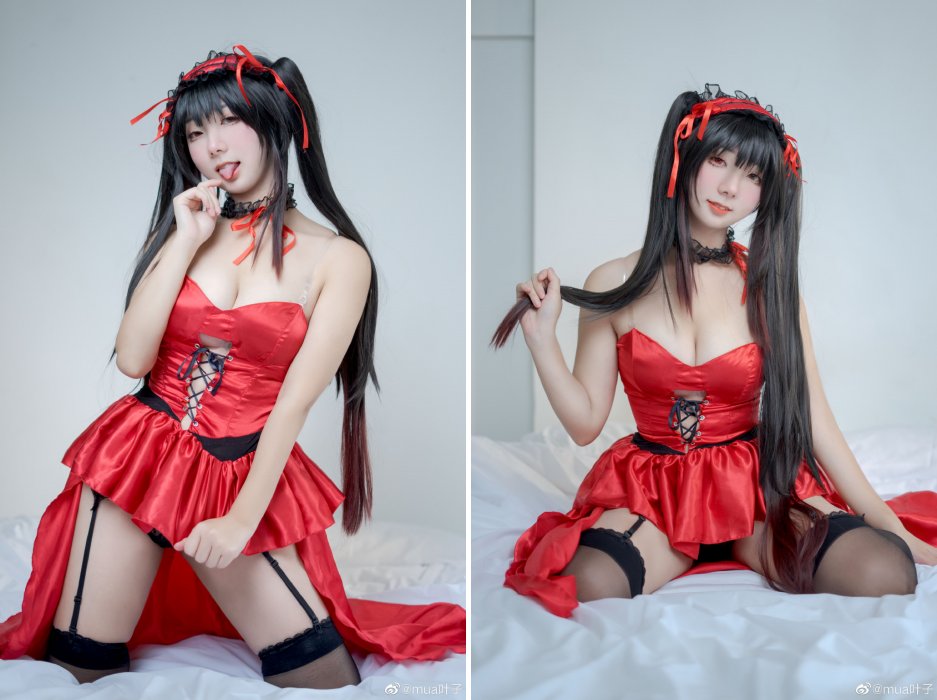 คอสเพลย์ Kurumi จาก Date a Live ในชุดเมดสีแดงแรงฤทธิ์ 2 คอสเพลย์ Kurumi จาก Date a Live ในชุดเมดสีแดงแรงฤทธิ์