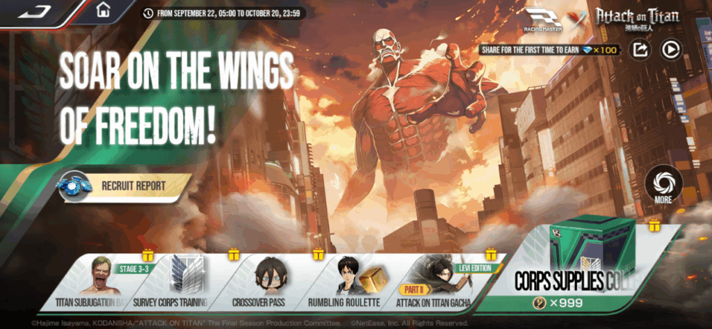 Racing Master Collab Attack on Titan