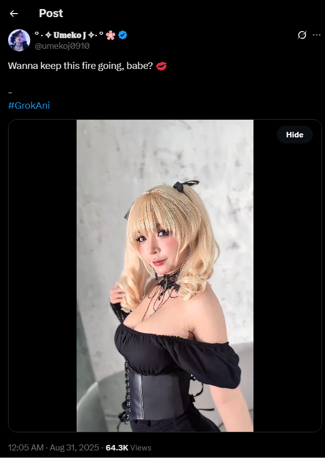 Umeko J คอสเพลย์เป็น Ani จาก Grok AI ในลุคสุดเรทที่ทำเอาใจสั่น!