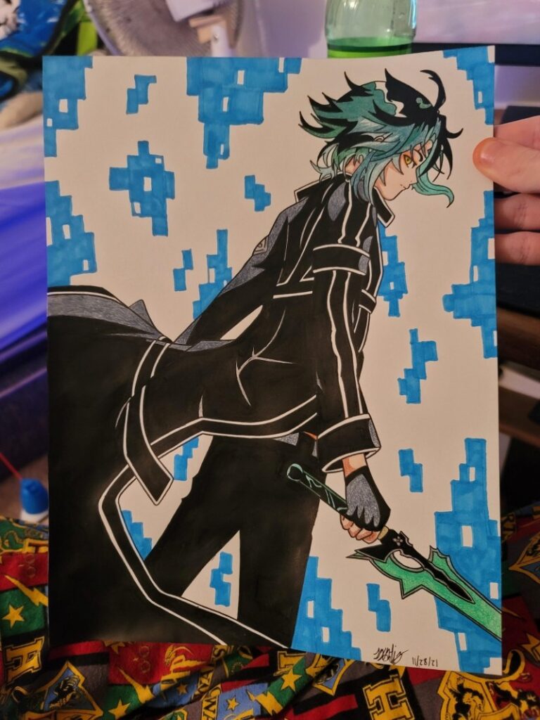 ชมภาพแฟนอาร์ต Xiao ในชุดของ Kirito จาก SAO