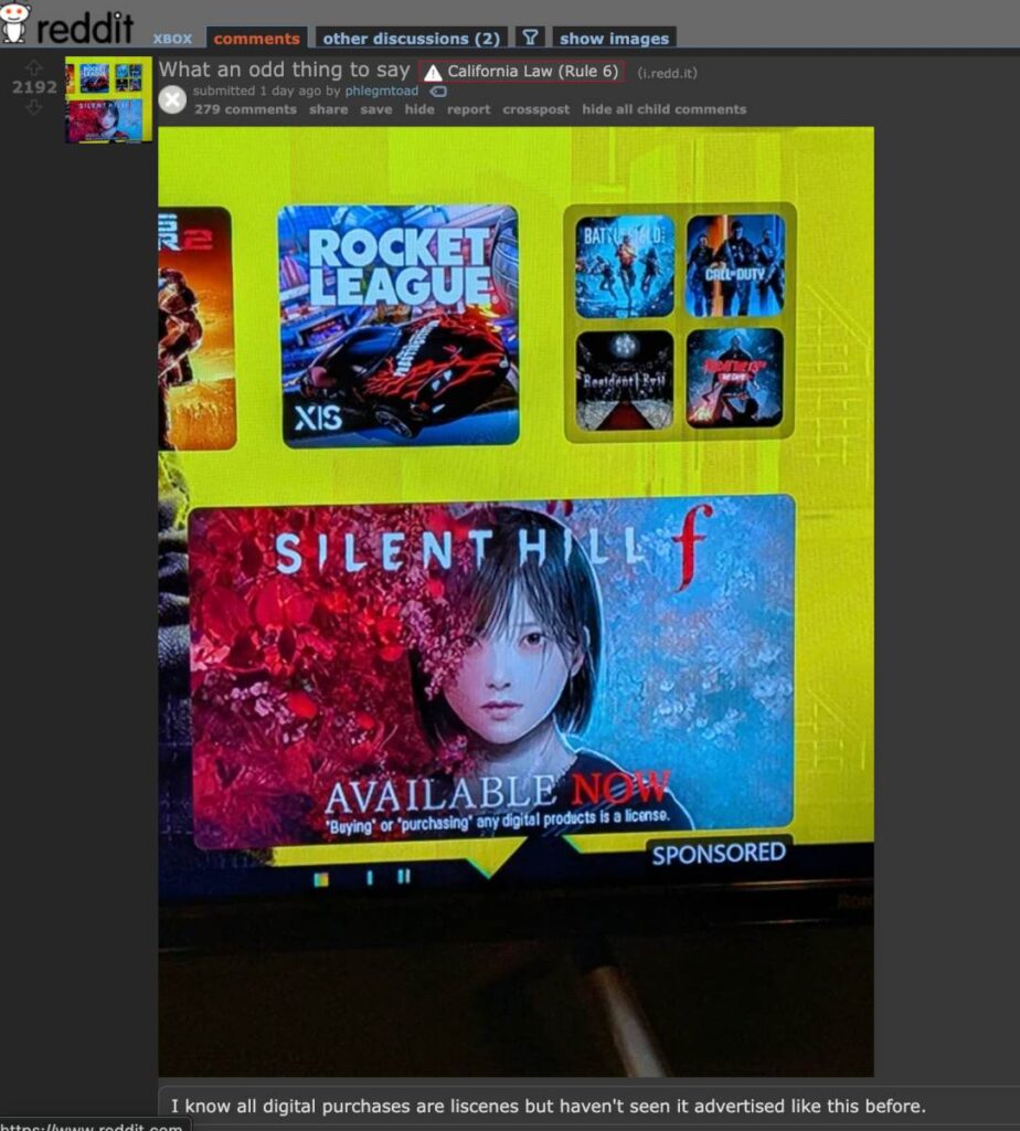 แบนเนอร์ Silent Hill f ของ Xbox โชว์ชัดเจน ซื้อเวอร์ชันดาวน์โหลด ไม่ได้แปลว่า 'เป็นเจ้าของ'