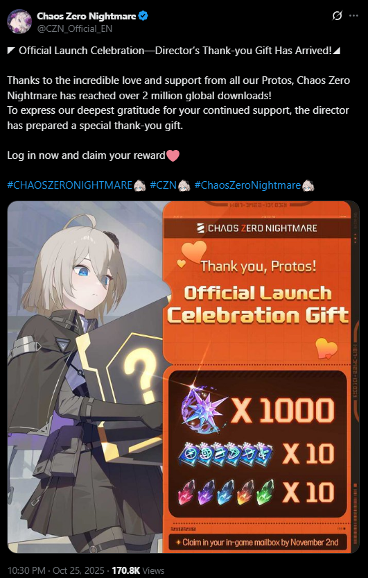 Chaos Zero Nightmare แจกของรางวัลฟรี พร้อมเผยแผนอัปเดตครั้งใหญ่ 2 Chaos Zero Nightmare