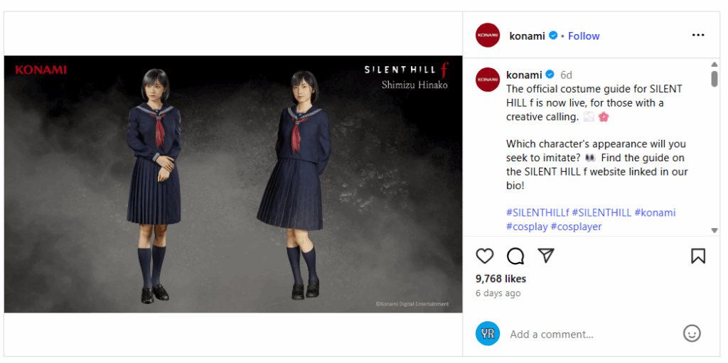 Konami โพสต์แนวแต่งคอสเพลย์จากเกม Silent Hill f