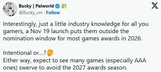 ผู้พัฒนา Palworld คาดการณ์ว่าเกม AAA ทั่วไปจะเลี่ยงปล่อยเกมในปีหน้า