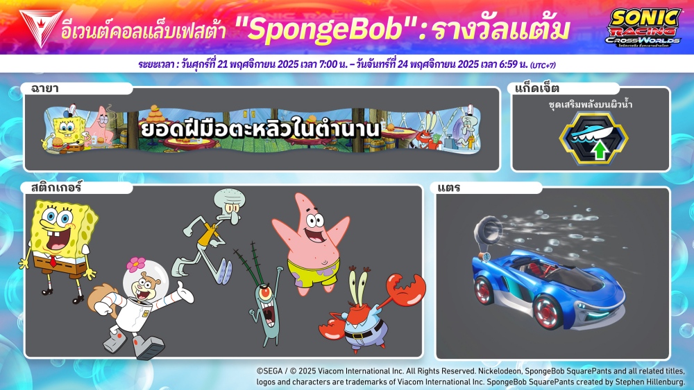 โซนิคเรซซิง ซิ่งทะยานข้ามโลก DLC แบบมีค่าใช้จ่าย ลำดับที่ 2 SpongeBob เริ่มแล้ววันนี้! 11 โซนิคเรซซิง ซิ่งทะยานข้ามโลก DLC แบบมีค่าใช้จ่าย ลำดับที่ 2 SpongeBob เริ่มแล้ววันนี้!