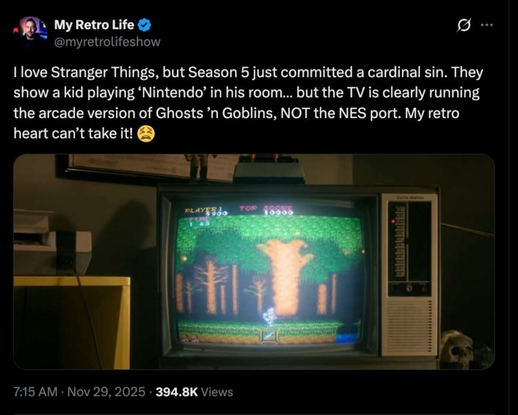 แฟนเกมจับผิด Stranger Things ใช้ฟุตเทจเกม Ghosts 'n Goblins ผิดเวอร์ชันในซีรีส์