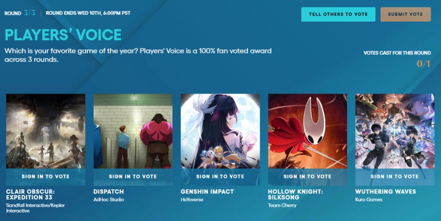 5 Games in Player Voice The Game Awards 2025