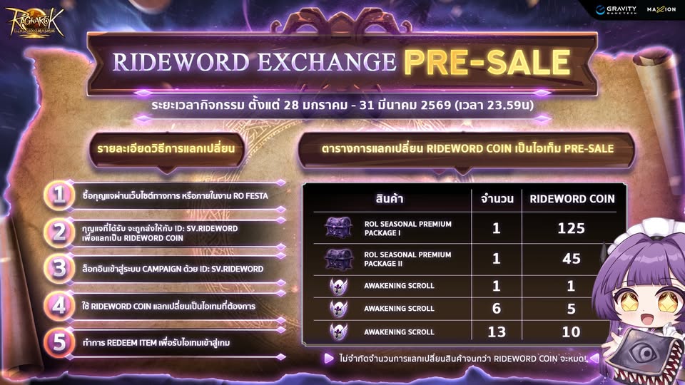 Ragnarok Online Landverse Thailand เปิดกิจกรรม CBT “Rideword Level Up Milestone”